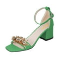 thumbnail image 1 of XYD Women Chunky Block Heel Sandals Spike Crystal Open Toe Ankle Strap Buckled Pumps Casual Dressy Shoes Size 11.5 Green, 1 of 4