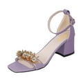 thumbnail image 1 of XYD Women Chunky Block Heel Sandals Spike Crystal Open Toe Ankle Strap Buckled Pumps Casual Dressy Shoes Size 14 Purple, 1 of 1