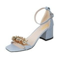 thumbnail image 1 of XYD Women Chunky Block Heel Sandals Spike Crystal Open Toe Ankle Strap Buckled Pumps Casual Dressy Shoes Size 5 Blue, 1 of 4