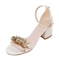 thumbnail image 1 of XYD Women Chunky Block Heel Sandals Spike Crystal Open Toe Ankle Strap Buckled Pumps Casual Dressy Shoes Size 7 White, 1 of 4