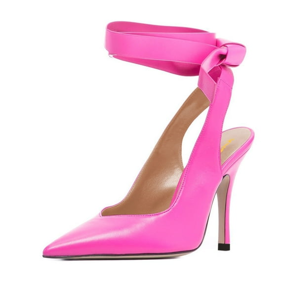 XYD Women Classic Ankle Wrap Lace Up Pumps Thin High Heel Pointed Closed Toe Stiletto Sandals Party Dressy Shoes Size 11.5 Pink
