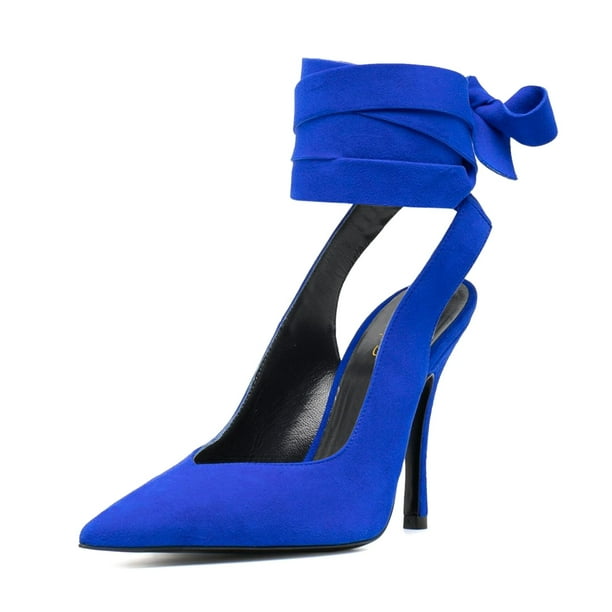 Stiletto Blue Heels Size 12 TEACUP Blue Satin Women's Pointed-Toe