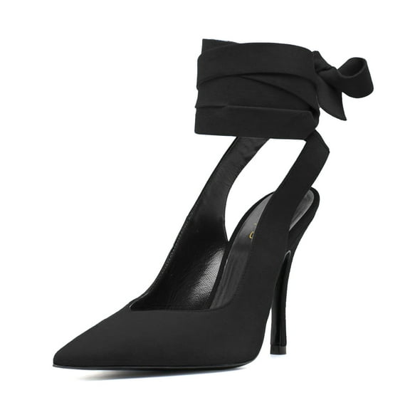 XYD Women Classic Ankle Wrap Lace Up Pumps Thin High Heel Pointed Closed Toe Stiletto Sandals Party Dressy Shoes Size 7 Black