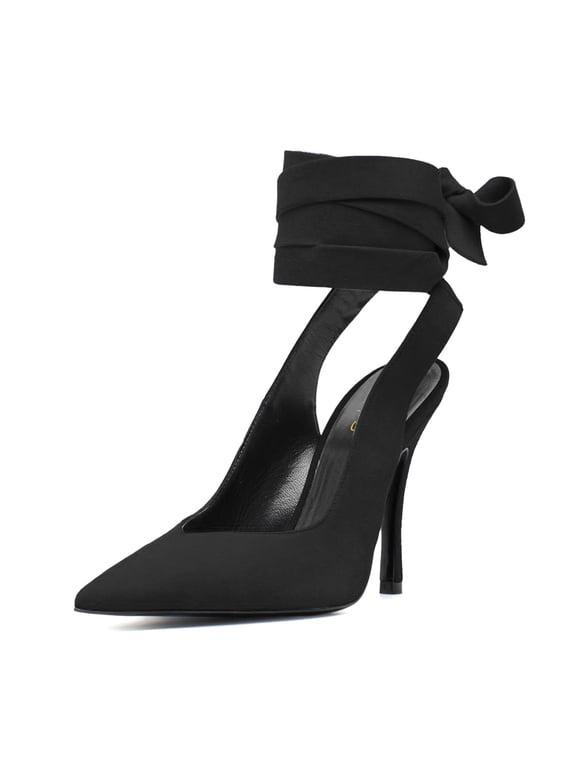 Women Classic Ankle Wrap Lace Up Pumps Thin High Heel Pointed Closed Toe Stiletto Sandals Party Dressy Shoes Size 9 Black