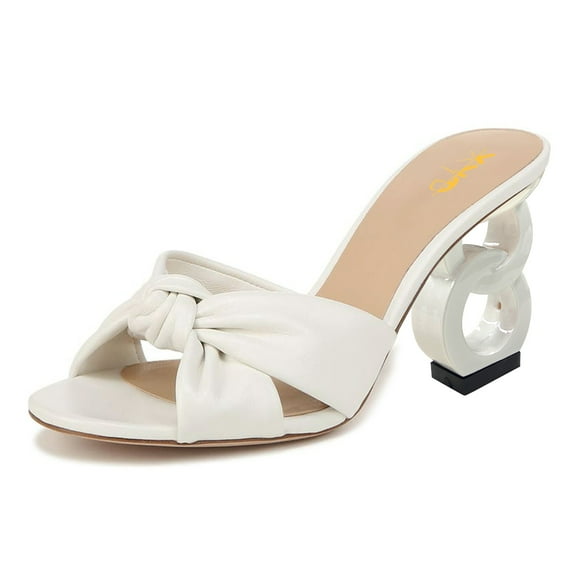 XYD Women Classic Bowknot Crossed Strap Mules Chain Heel Backless Open Toe Slides Sandals Casual Dressy Shoes Size 16 White