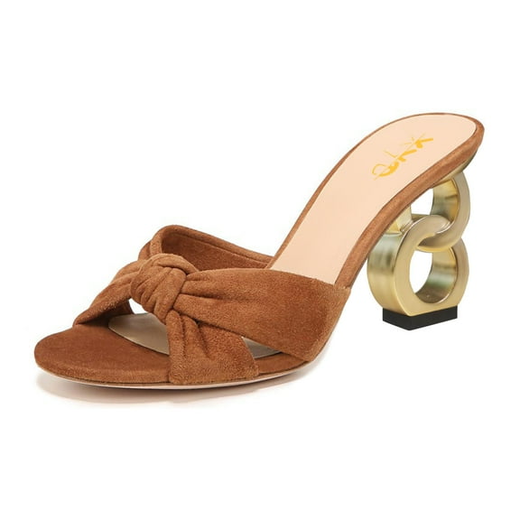 XYD Women Classic Bowknot Crossed Strap Mules Chain Heel Backless Open Toe Slides Sandals Casual Dressy Shoes Size 5.5 Brown