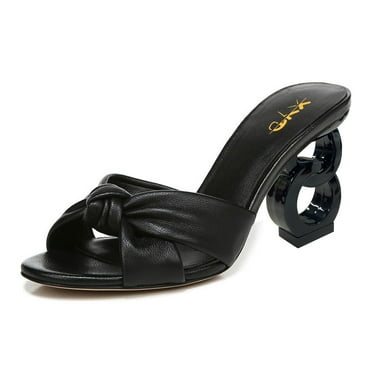 XYD Women Classic Bowknot Crossed Strap Mules Chain Heel Backless Open Toe Slides Sandals Casual Dressy Shoes Size 6 Black