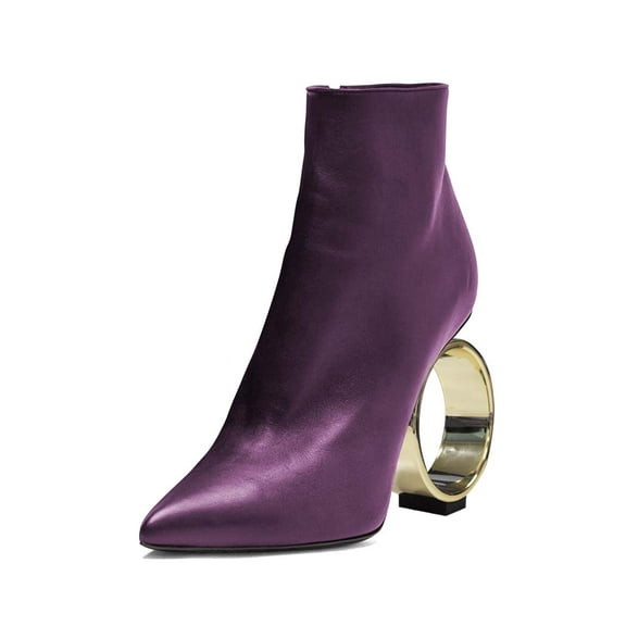 XYD Women Classic Circle Metal High Heel Ankle Boots Side Zipper Pointed Closed Toe Pumps Party Event Shoes Size 5 Purple