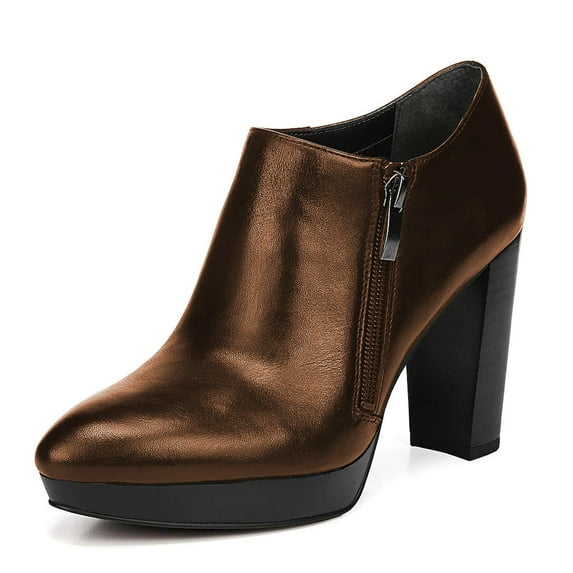 XYD Women Classic Platform Chunky High Heels Ankle Boots Pointed Closed Toe Side Zipper Booties Dressy Shoes Size 7.5 Brown