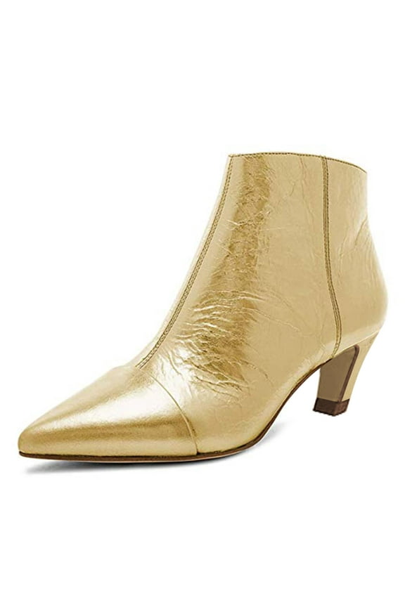 Women Classic Pointed Closed Toe Ankle Boots Slant Low Heel Side Zip Booties Office Casual Fall Winter Shoes Size 10 Light Gold