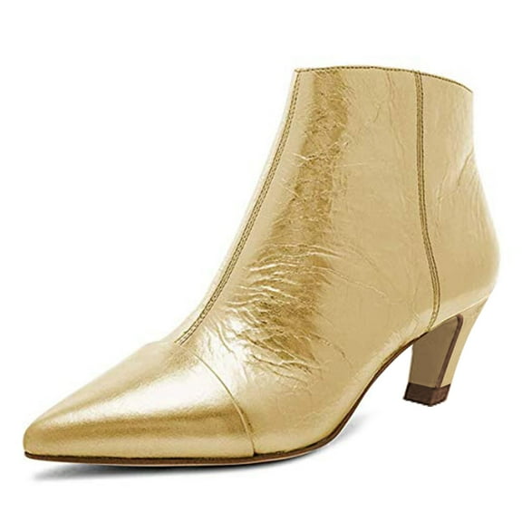 XYD Women Classic Pointed Closed Toe Ankle Boots Slant Low Heel Side Zip Booties Office Casual Fall Winter Shoes Size 14.5 Light Gold