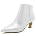 thumbnail image 1 of XYD Women Classic Pointed Closed Toe Ankle Boots Slant Low Heel Side Zip Booties Office Casual Fall Winter Shoes Size 8 Silver White, 1 of 4