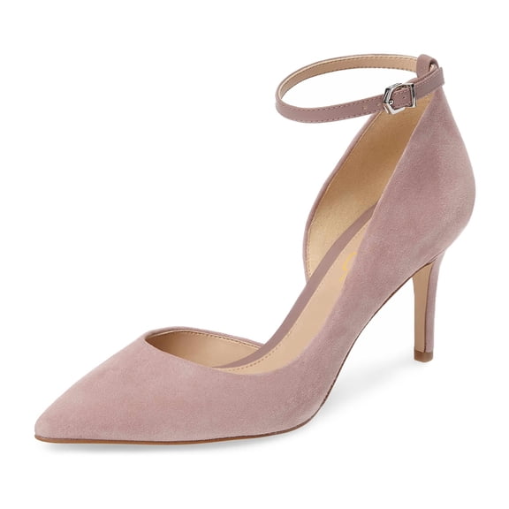 XYD Women Classic Pointed Closed Toe D'Orsay Mid Heel Pumps Ankle Strap Buckled Office Event Dress Shoes Size 12 Pink