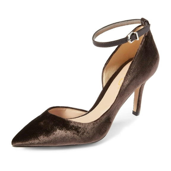 XYD Women Classic Pointed Closed Toe D'Orsay Mid Heel Pumps Ankle Strap Buckled Office Event Dress Shoes Size 6 Taupe Brown