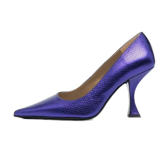 XYD Women Classic Pointed Closed Toe Pumps Mid High Flared Heels Slip On Office Lady Party Dressy Shoes Size 11.5 Purple