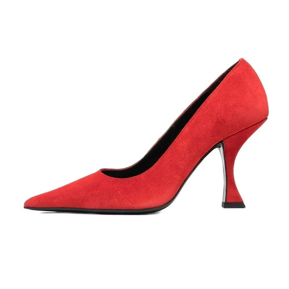 XYD Women Classic Pointed Closed Toe Pumps Mid High Flared Heels Slip On Office Lady Party Dressy Shoes Size 12.5 Red