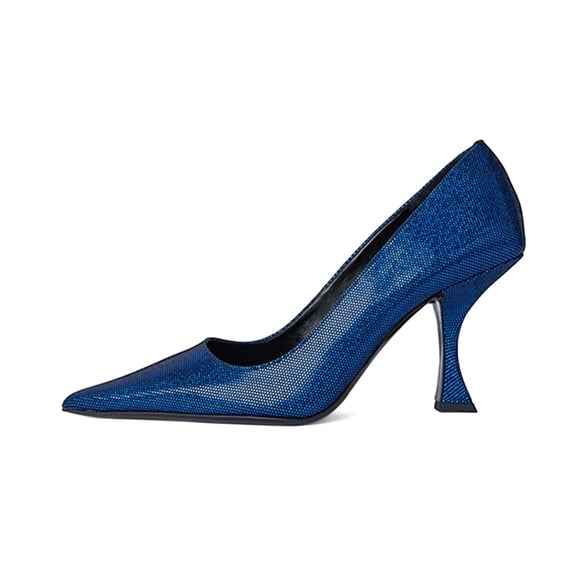 XYD Women Classic Pointed Closed Toe Pumps Mid High Flared Heels Slip On Office Lady Party Dressy Shoes Size 15 Navy