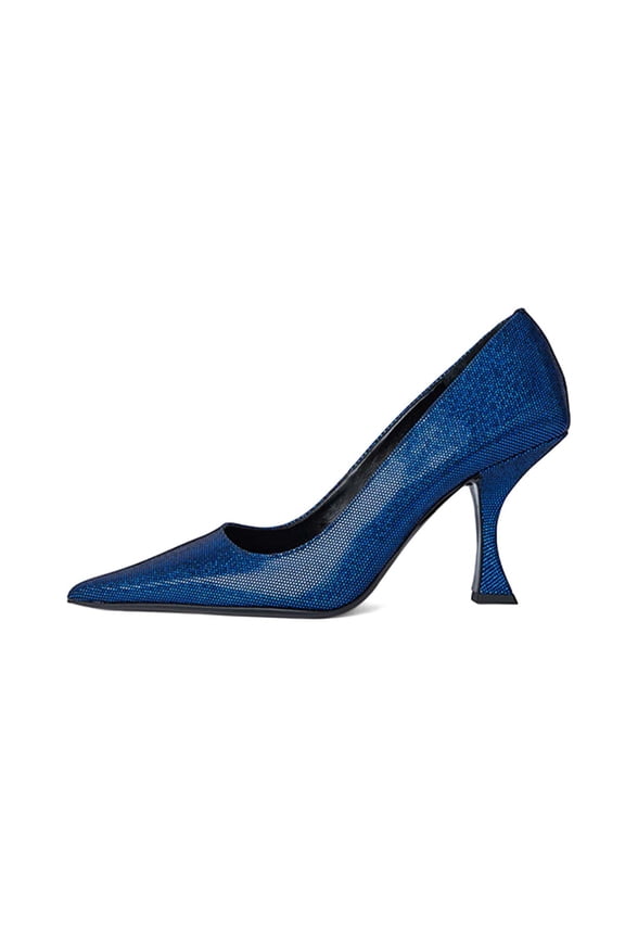 Women Classic Pointed Closed Toe Pumps Mid High Flared Heels Slip On Office Lady Party Dressy Shoes Size 4 Navy