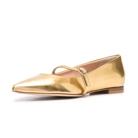 XYD Women Classic Pointed Toe Mary Janes Adjustable Buckle Strap Metallic Ballet Flats Dance Dating Daily Shoes Size 13.5 Gold