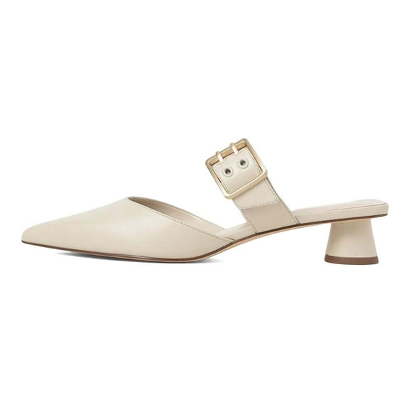 XYD Women Classic Pointed Toe Mules Adjustable Strap Buckle Chunky Low Heels Dress Party Shopping Shoes Size 13 Off-White