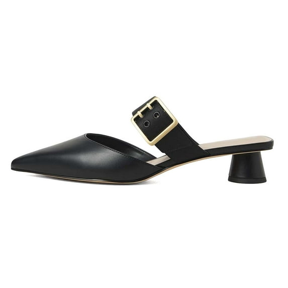 XYD Women Classic Pointed Toe Mules Adjustable Strap Buckle Chunky Low Heels Dress Party Shopping Shoes Size 7 Black