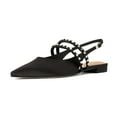 thumbnail image 1 of XYD Women Classic Rhinestone Dual Straps Satin Flats Closed Pointed Toe Studded Slingback Sandals Dating Shoes Size 10.5 Black, 1 of 4