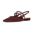 thumbnail image 1 of XYD Women Classic Rhinestone Dual Straps Satin Flats Closed Pointed Toe Studded Slingback Sandals Dating Shoes Size 11.5 Dark Red, 1 of 4