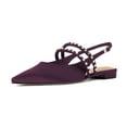 thumbnail image 1 of XYD Women Classic Rhinestone Dual Straps Satin Flats Closed Pointed Toe Studded Slingback Sandals Dating Shoes Size 12.5 Purple, 1 of 4