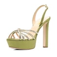 thumbnail image 1 of XYD Women Classic Round Open Toe Platform Sandal Rhinestone Cross Strap Chunky High Heel Party Slingback Shoes Size 4.5 Olive, 1 of 4