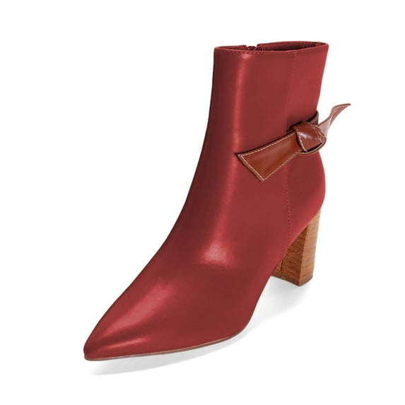 XYD Women Classic Side Bow Pointy Close Toe Ankle Boots Chunky High Heel Side Zipper Bootie Winter Shoes Size 8 Red