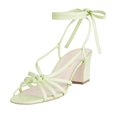 XYD Women Classic Square Open Toe Mid Block Chunky Heel Slingback Tie Up Ankle Strap Sandals Bridal Dress Shoes Size 13 Mint Green