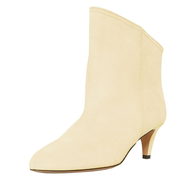 XYD Women Classical Low Kitten Heel Pull On Short Bootie Closed Pointy Toe Ankle Boots Dressy Daily Graceful Shoes Size 10 Beige