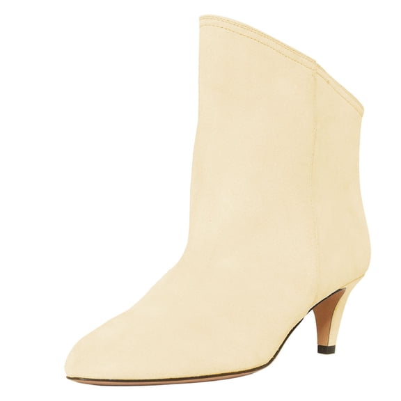 XYD Women Classical Low Kitten Heel Pull On Short Bootie Closed Pointy Toe Ankle Boots Dressy Daily Graceful Shoes Size 9 Beige