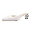 thumbnail image 1 of XYD Women Classy Crystal Chunky Low Heel Square Closed Toe Mules Slip On Slides Sandals Comfy Casual Shoes Size 8.5 White, 1 of 4
