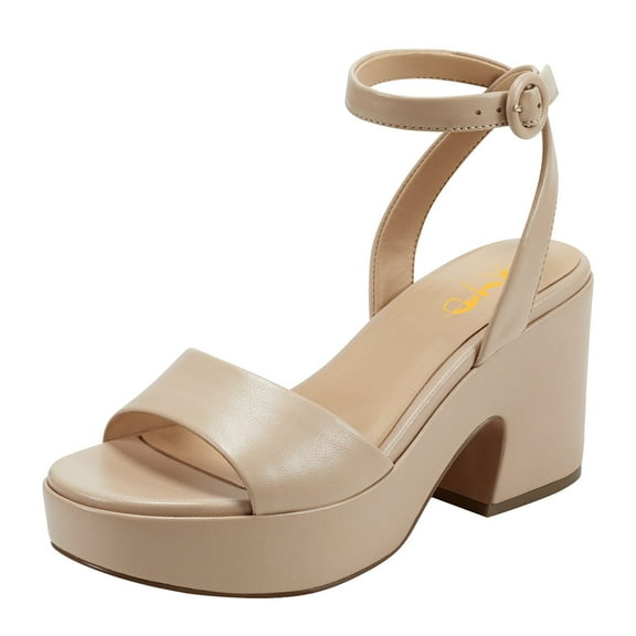 XYD Women Classy Thick Chunky Heel Strappy Sandals Round Open Toe Platform Ankle Straps Pumps Dress Party Shoes Size 13 Nude