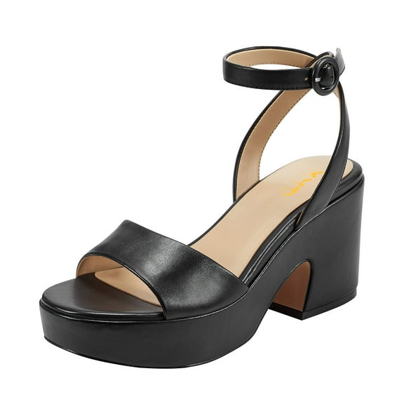 XYD Women Classy Thick Chunky Heel Strappy Sandals Round Open Toe Platform Ankle Straps Pumps Dress Party Shoes Size 15 Black