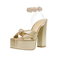 thumbnail image 1 of XYD Women Clear Ankle Strap Platform Heel Sandals Square Open Toe Block High Heel Rhinestones Bridal Evening Shoes Size 10.5 Gold, 1 of 4