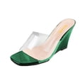 thumbnail image 1 of XYD Women Clear Square Open Toe Sandal Wedge High Heel Slip On Backless Mule Walking Comfy Slide Shoes Size 7.5 Green, 1 of 4