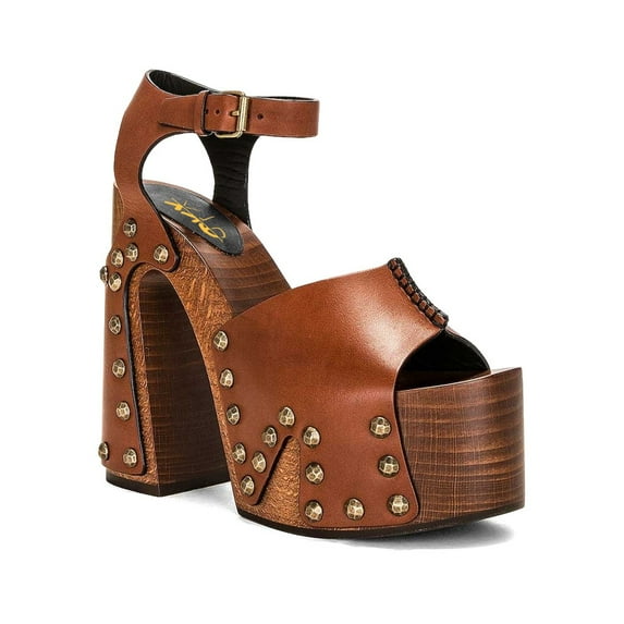 XYD Women Clog Block Chunky Heel Sandals Platform Bronzed Studs Open Toe Ankle Strap Vintage Parties Shoes Size 9.5 Brown
