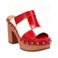 thumbnail image 1 of XYD Women Clog Mules Open Toe Multicolor Patchwork Platform Block Heels Rivets Studs Slip-ons Retro Shoes Size 7.5 Red White, 1 of 4