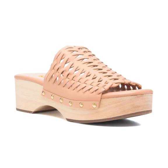 XYD Women Clog Platform Heels Mules Open Toe Woven Sandals Backless Summer Retro Outing Weekend Shoes Size 15.5 Natural