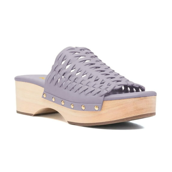 XYD Women Clog Platform Heels Mules Open Toe Woven Sandals Backless Summer Retro Outing Weekend Shoes Size 6.5 Light Purple
