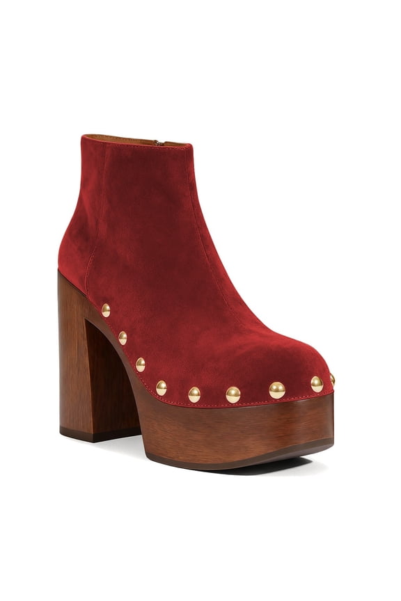 Women Clog Platform Studded Ankle Boots Block Heels Round Toe Side Zip Booties Night-out Party Shoes Size 7.5 Red