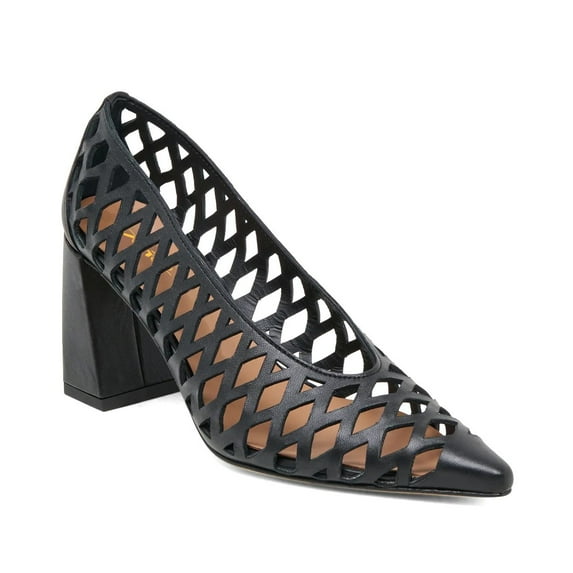 XYD Women Closed Pointed Toe Woven Pumps Slip on Chunky Heels Breathable Cutouts Dress Office Shoes Size 15.5 Black