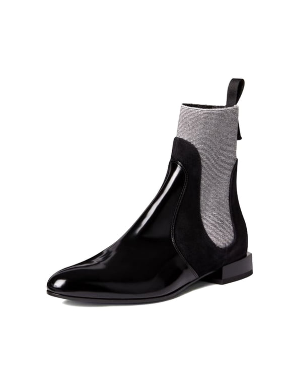 Women Closed Round Toe Chunky Low Heel Chelsea Ankle Boots Slip-on Elastic Booties Daily Comfy Shoes Size 16 Black