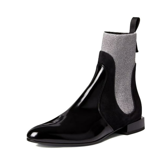 XYD Women Closed Round Toe Chunky Low Heel Chelsea Ankle Boots Slip-on Elastic Booties Daily Comfy Shoes Size 9.5 Black