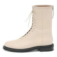 thumbnail image 1 of XYD Women Combat Round Toe Boots Lug Sole Low Heel Front Lace Up Zipper Flat Ankle Booties Fashion Walking Shoes Size 14 Beige, 1 of 4