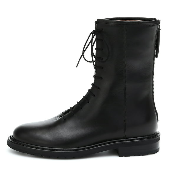 XYD Women Combat Round Toe Boots Lug Sole Low Heel Front Lace Up Zipper Flat Ankle Booties Fashion Walking Shoes Size 5 Black