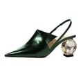 thumbnail image 1 of XYD Women Comfort Edgy Pointed Toe Slip On Pumps Slingback Strap Diamond Block Heel Sandals Party Fashion Shoes Size 4 Green, 1 of 4