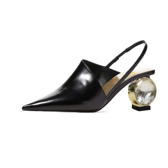 XYD Women Comfort Edgy Pointed Toe Slip On Pumps Slingback Strap Diamond Block Heel Sandals Party Fashion Shoes Size 6 Black